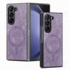 Case for Samsung Z FOLD 7 6 5 4 3 Built-in Wireless Charging Magnet Retro Vegan Leather Ultra-thin Protective Case Full Coverage