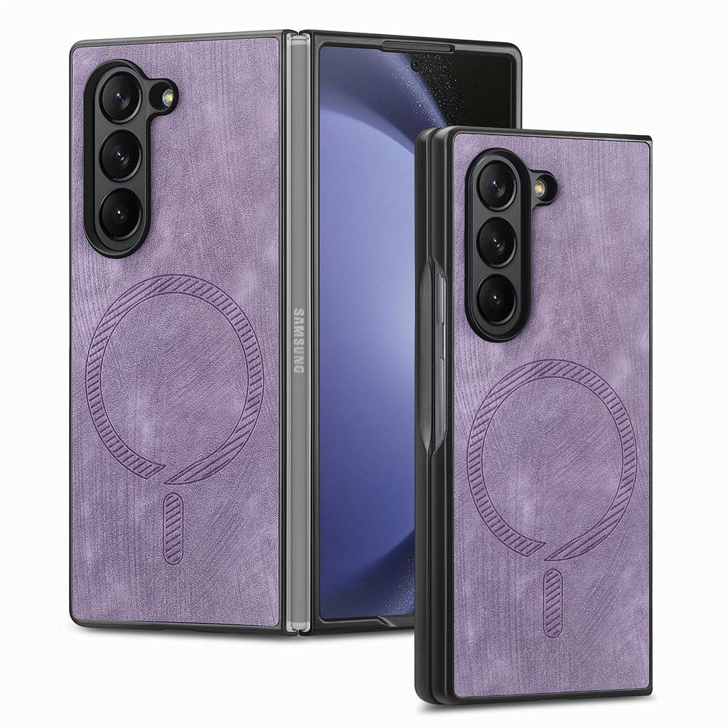 Case for Samsung Z FOLD 7 6 5 4 3 Built-in Wireless Charging Magnet Retro Vegan Leather Ultra-thin Protective Case Full Coverage