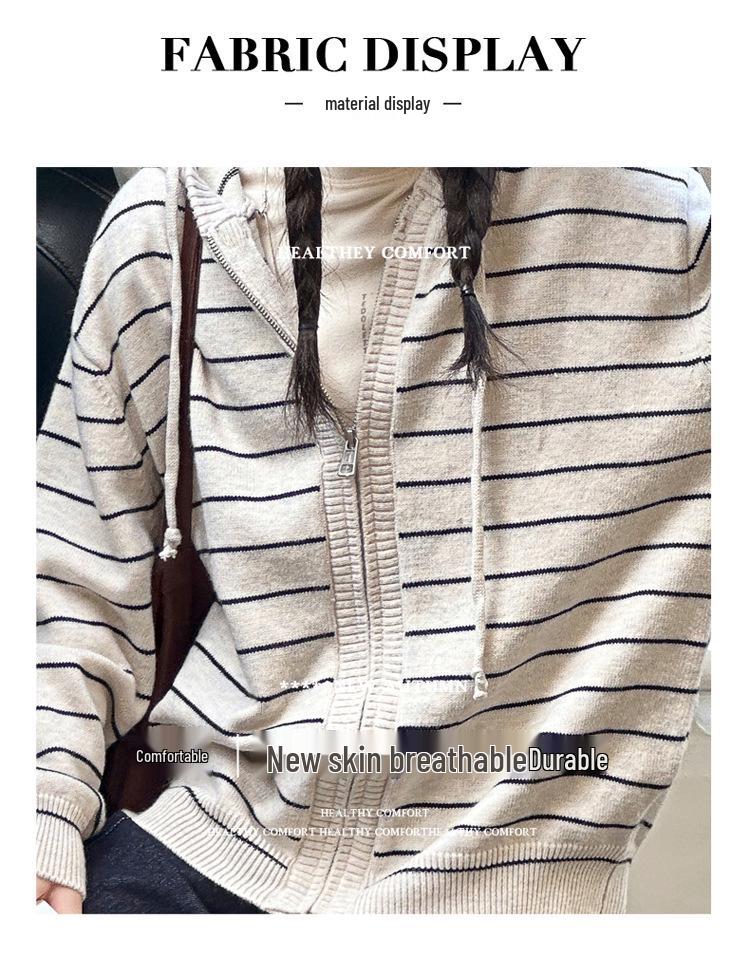 Herbst 2025 Mädchen Gestreifter Strick-Kapuzen-Cardigan-Pullover