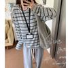 Korean version of chic contrasting striped long-sleeved T-shirt for women's autumn and winter lazy wind loose-feeling polished bottoming shirt