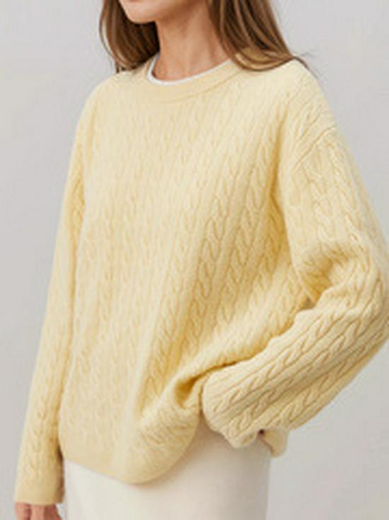 European-American Cross-Border Autumn/Winter Lazy Style Round Neck Knit Sweater with Small Cable Design One Size жёлтый