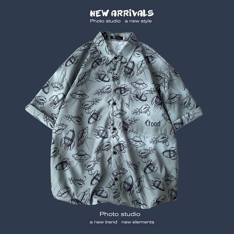 Camisa de Verano Coreana Retro Floral Holgada para Pareja - Top de Manga Corta para Hombre a la Moda