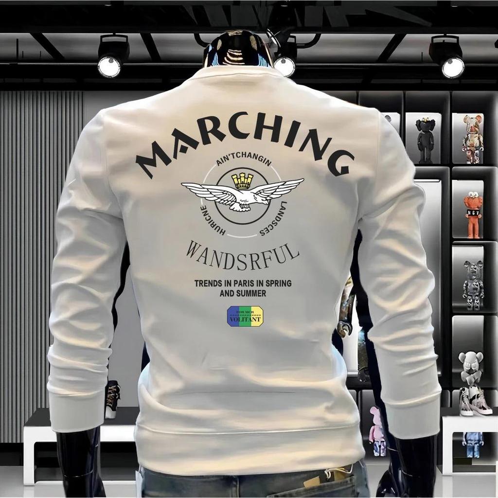 2025 Men's Autumn Fleece-Lined Hoodie – Trendy Round Neck, Long Sleeve Winter Top