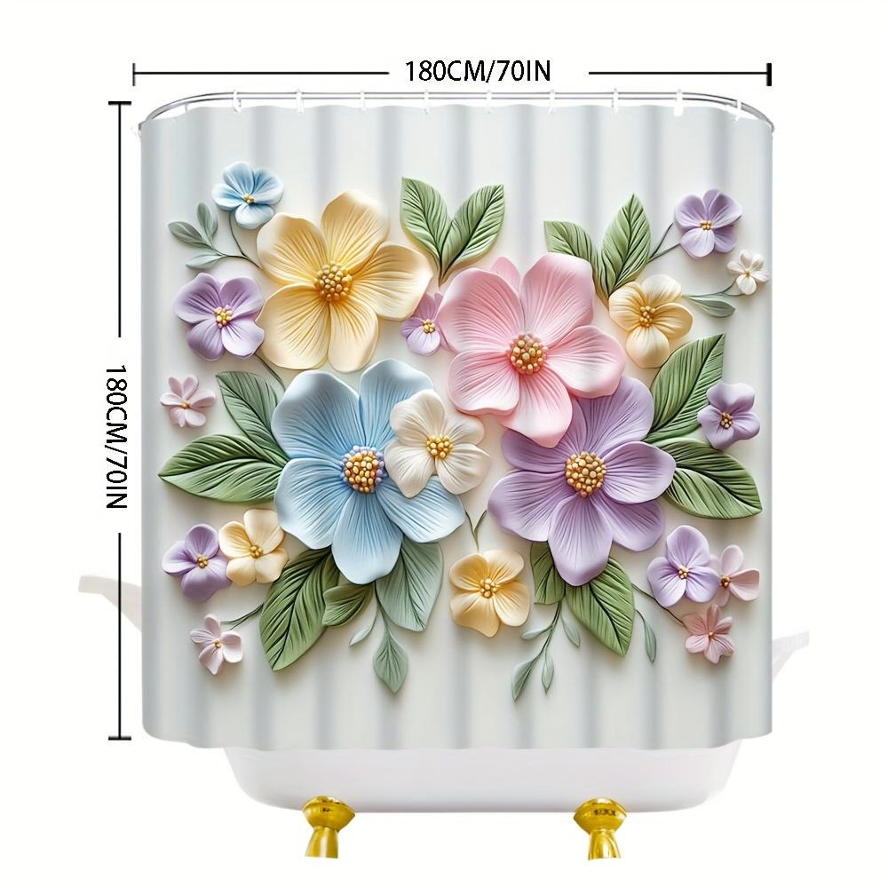 Colorful Floral Shower Curtain with Vibrant Flowers and Green Leaves for a Bright, Cheerful, and Nature-Inspired Bathroom Decor
