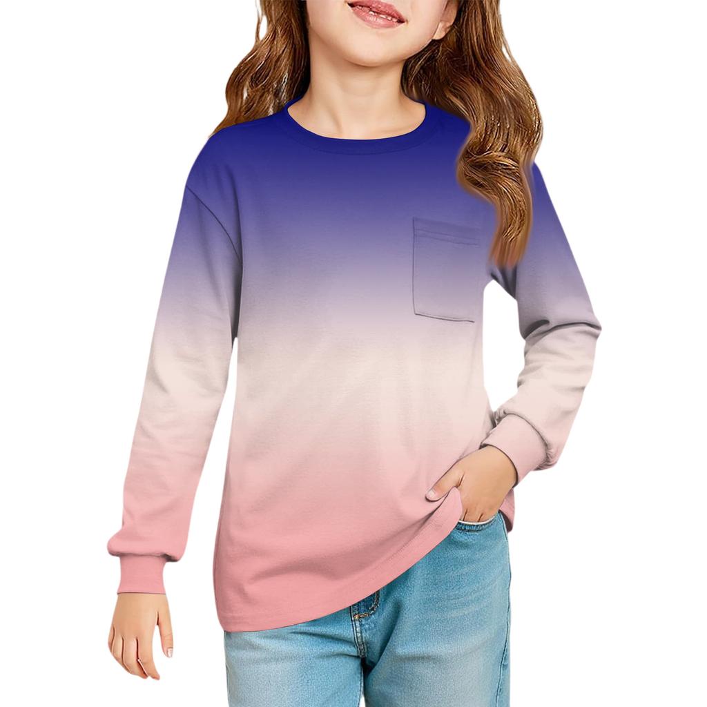 Dívčí halenka s dlouhým rukávem - Kulatý výstřih, měkká tunika v pase