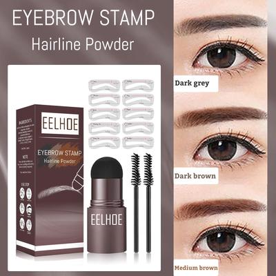 Brow Set Perfect Eyebrow Stamp Stencil Kit Eye Brow Stencil Stamp Kit Waterproof Long Lasting Eyebrow Enhancers Brow Shape Stamp (Dark Brown)