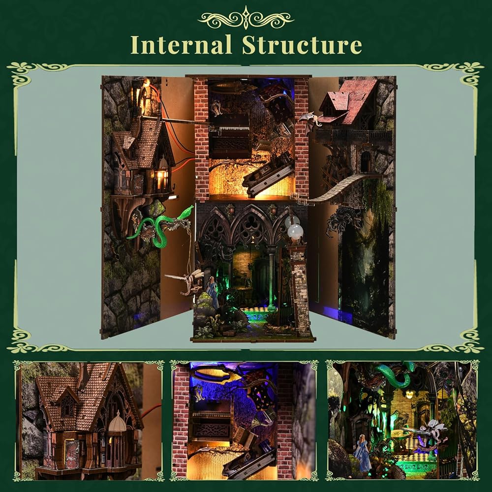 MiniCity DIY Book Nook Kit - Dollhouse Miniature House Kit - LED Light Included - Home Decor Art Collection