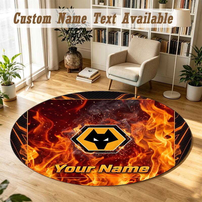 Round Rug Custom NameWolverhampton Wanderers Football Pattern Non Slip Carpet Home Floor Decor