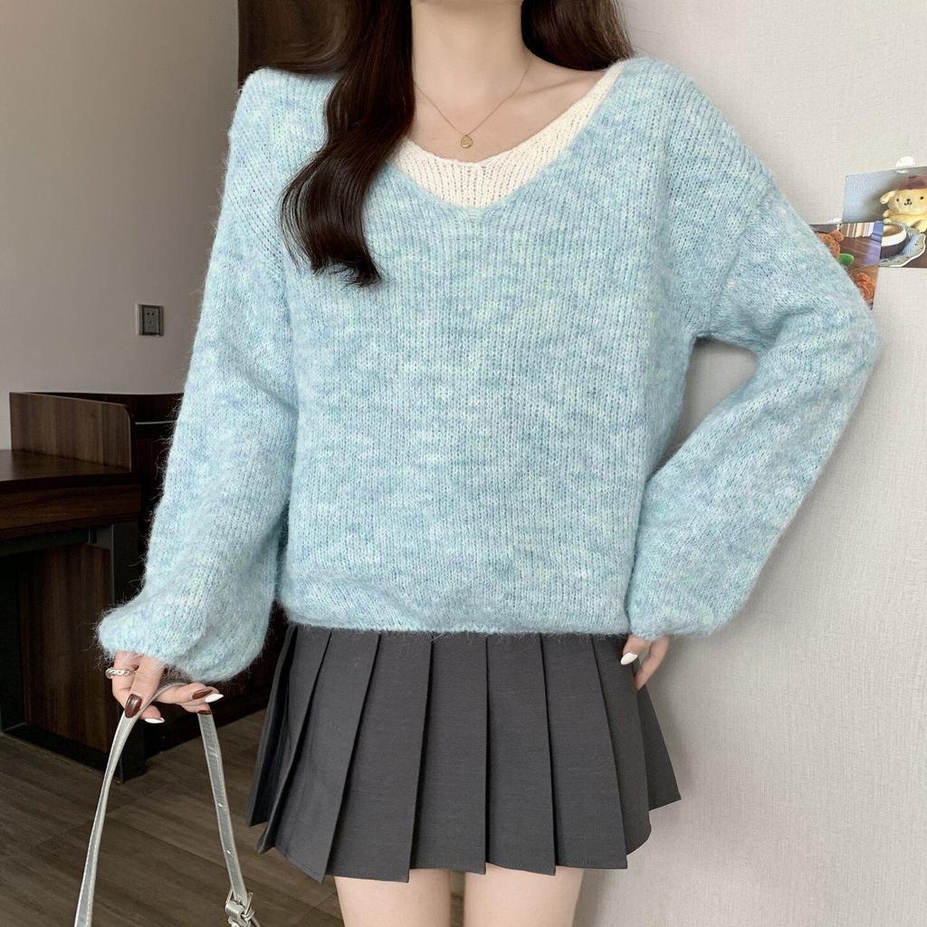 Colorblock pletený svetr - Dámský high-end podzimní/zimní styl, Měkký, Volný a Všestranný