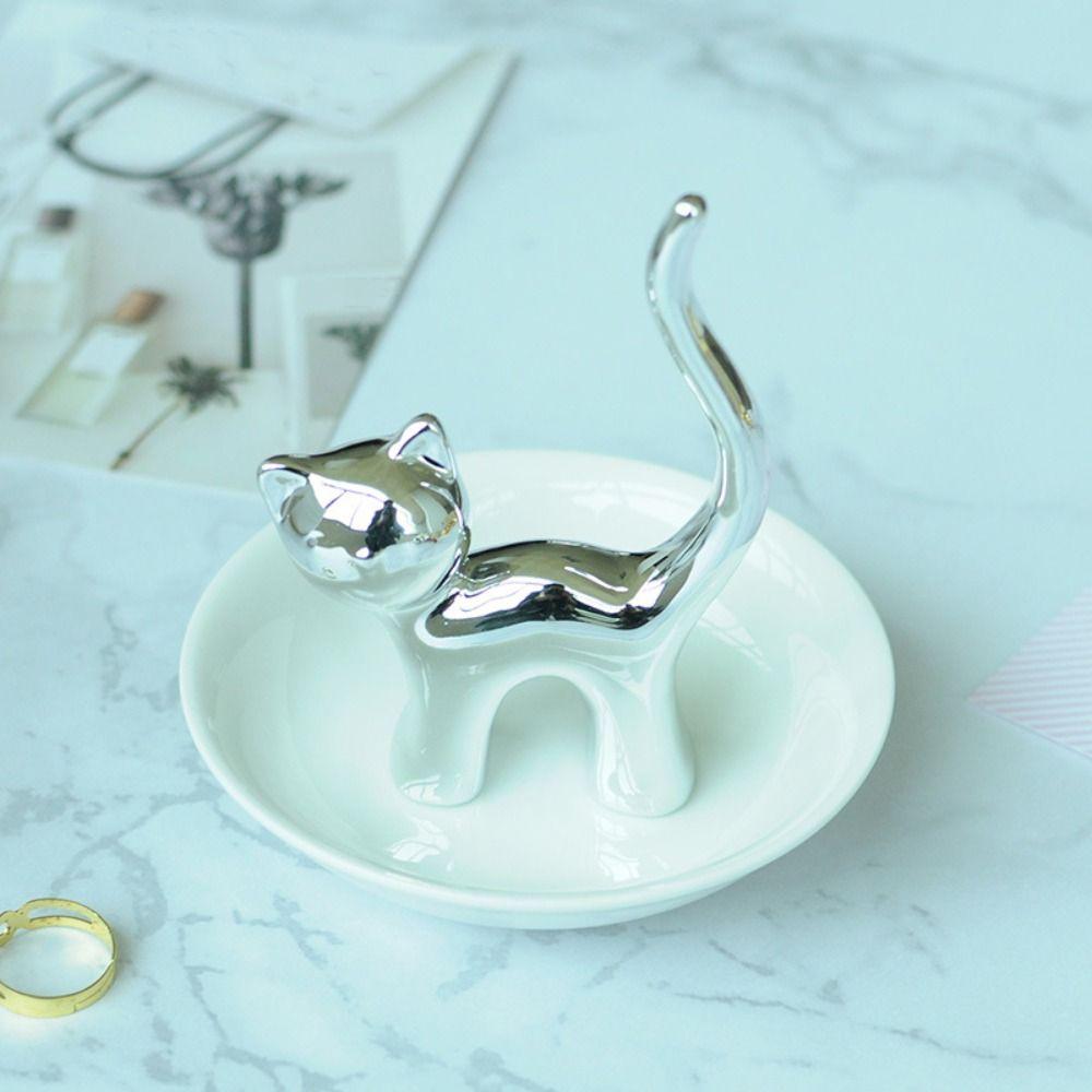 Ceramic Cat Ring Holder Jewelry Display Ring Display Utensils Room Decor Miniature
