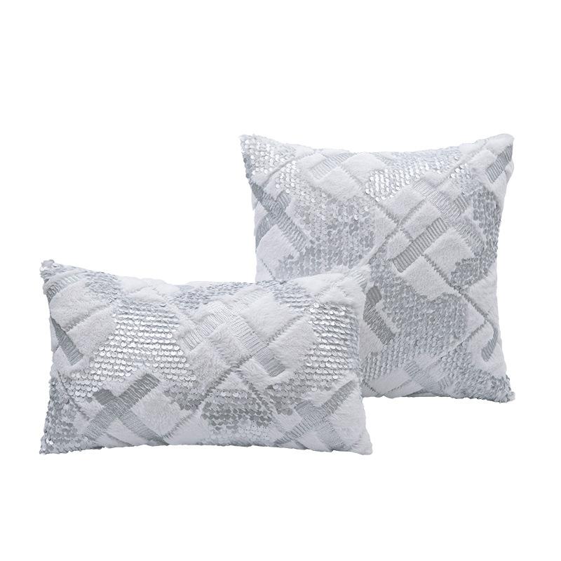 PV Velvet Sequin Embroidered Pillowcase French Light Luxury Metropolitan Pillow Home Living Room Sofa Decoration Pillow Waist Pillow Case
