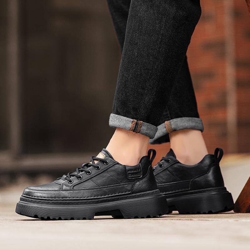 New Men's Comfortable Casual Versatile Classic Fashion Lightweight Simple Round Head Lace-up Thick Sole Lace-up Small Leather Shoes