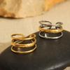 European-American Style Titanium Steel Open Ring - 18K Gold, Non-Fading, Three-Layer Line Design for Women