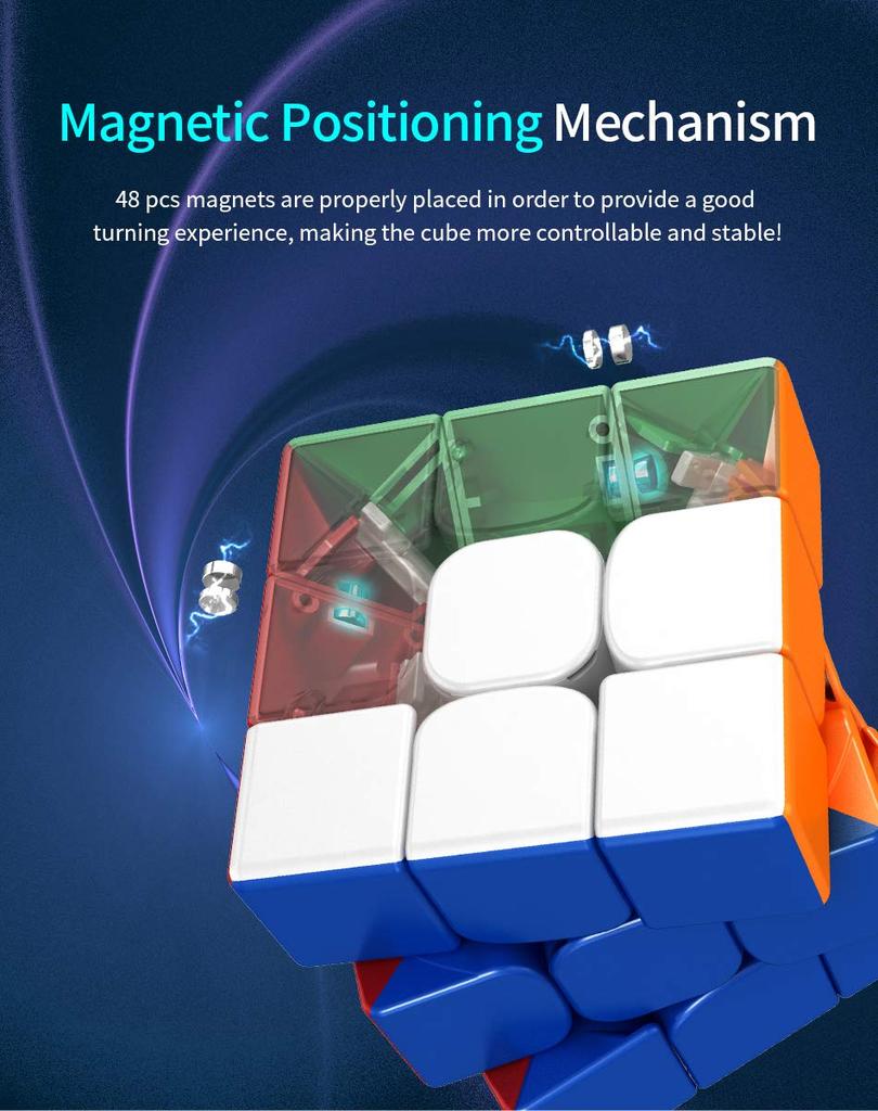 MoYu RS3M Magic Magnetic Brain Adjustable Turning Professional 3x3 Cube, Stabilization, Sticker-Free, Training, Smooth, Grade,