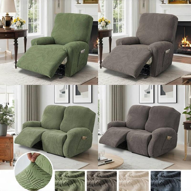 1/2 Seat Recliner Chair Covers Elastic Leaves Jacquard Armchair Slipcover Anti-Slip Furniture Protector Living Room Home Decor