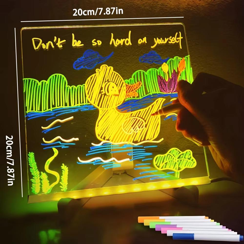 LED Notepad Board Erasable Painted Acrylic Doodle with Light Colorful 7 Pens Diy Drawing Painting Night Light Kids Birthday Gift