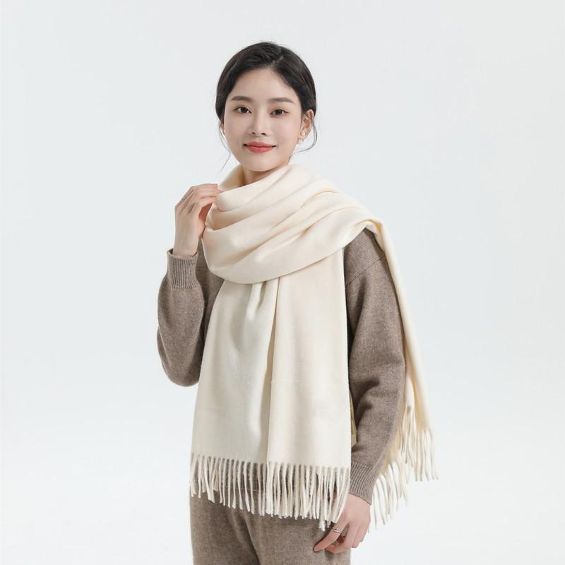 Womens Solid Color Wool Scarf With Fringe Winter Warm Shawl Mens Lightweight Cashmere-Blend Wrap Korean Style