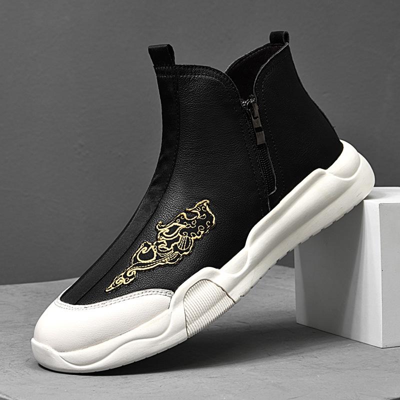 Marke Herren China-Chic Kurzstiefel Winter Herren Erste Schicht Rindsleder Seitenreißverschluss Bequem Warm Mid Top Board Schuhe