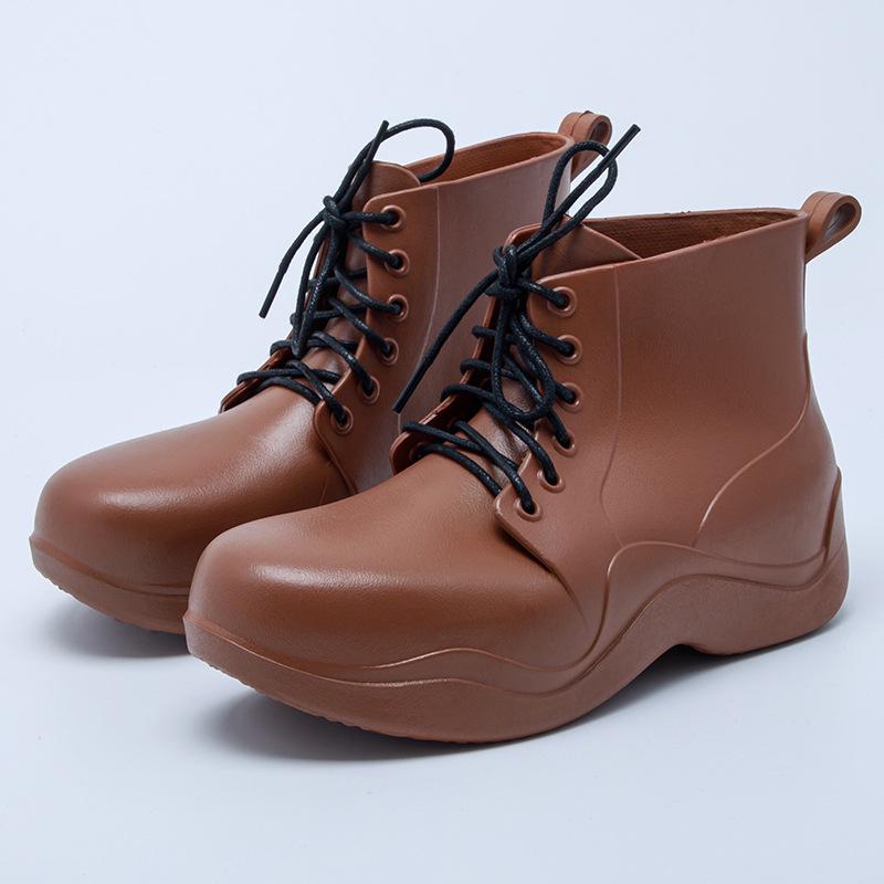 Yuzhihao Women s Fashion Lace-up Mid-calf Rain Boots with Thick Sole