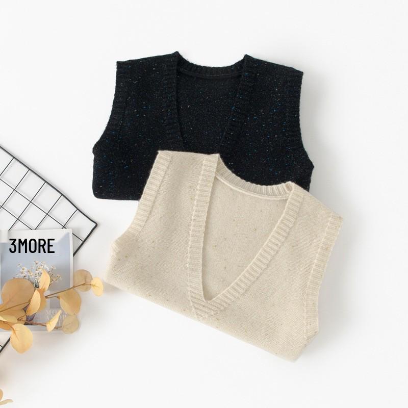 Women's Cashmere V-Neck Sleeveless Knitted Vest, Autumn/Winter Layering, Versatile, Loose, Slimming, Warm Cardigan Outerwear