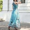 Women's Floral Maxi Dress Sleeveless Halterneck Chiffon Midi Dress Summer Boho Sundress with Belt for Vacation Wedding Cocktail Prom Party