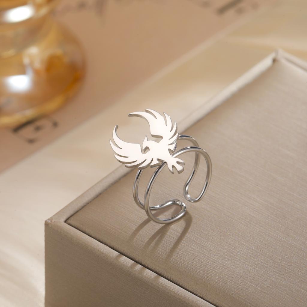 Cazador Adjustable Phoenix Totem Women's Ring Stainless Steel Jewelry Gold Color Animal Open Finger Rings Gifts 2026 Trend New