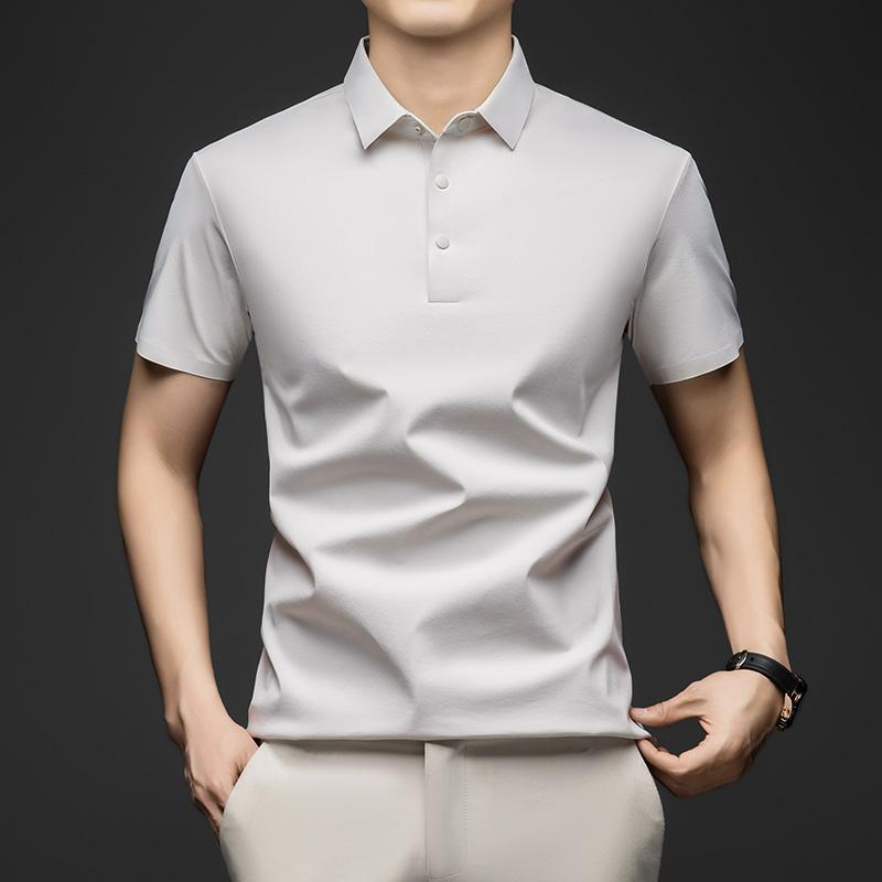 Men's Ice Silk Short Sleeved T-shirt Summer Thin Business Casual Versatile Polo Shirt