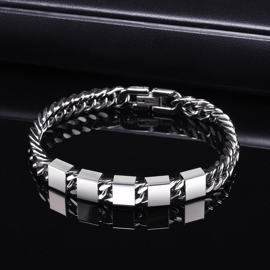 Vnox Custom 2-6 Name Beads Bracelets for Men, Never Fade Stainless Steel Cuban Chain Bracelets,Personalize Father's Day Gift Dad