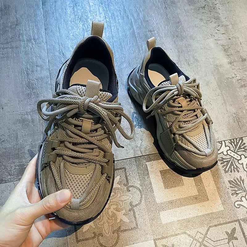 

Модные женские сетчатые вулканизированные кроссовки, повседневные удобные однотонные туфли на шнуровке, дышащие кроссовки на платформе для бега на открытом воздухе 35 серый