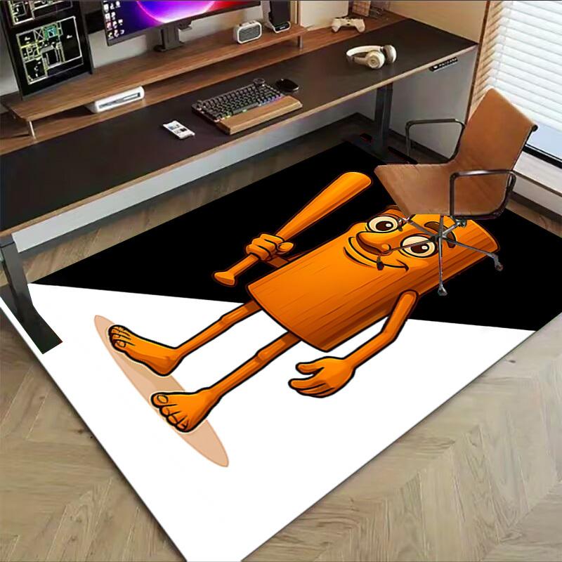 1PC Wooden Character Baseball Bat Extra Large Non Slip Floor Carpet, Office, Family, Bedroom, Studio Large Area Rug Indoor Rugs