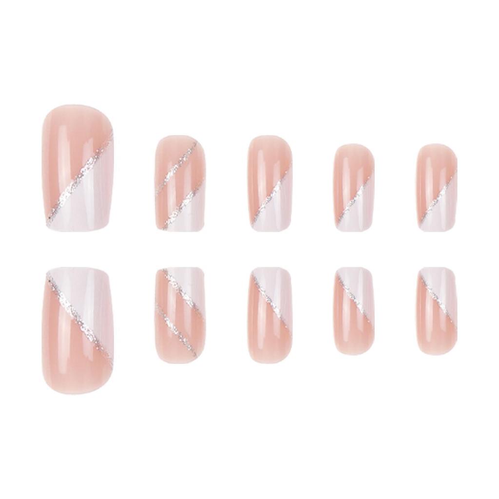 Glitter Square Shell Slanted Edge False Nails - 24 Pieces