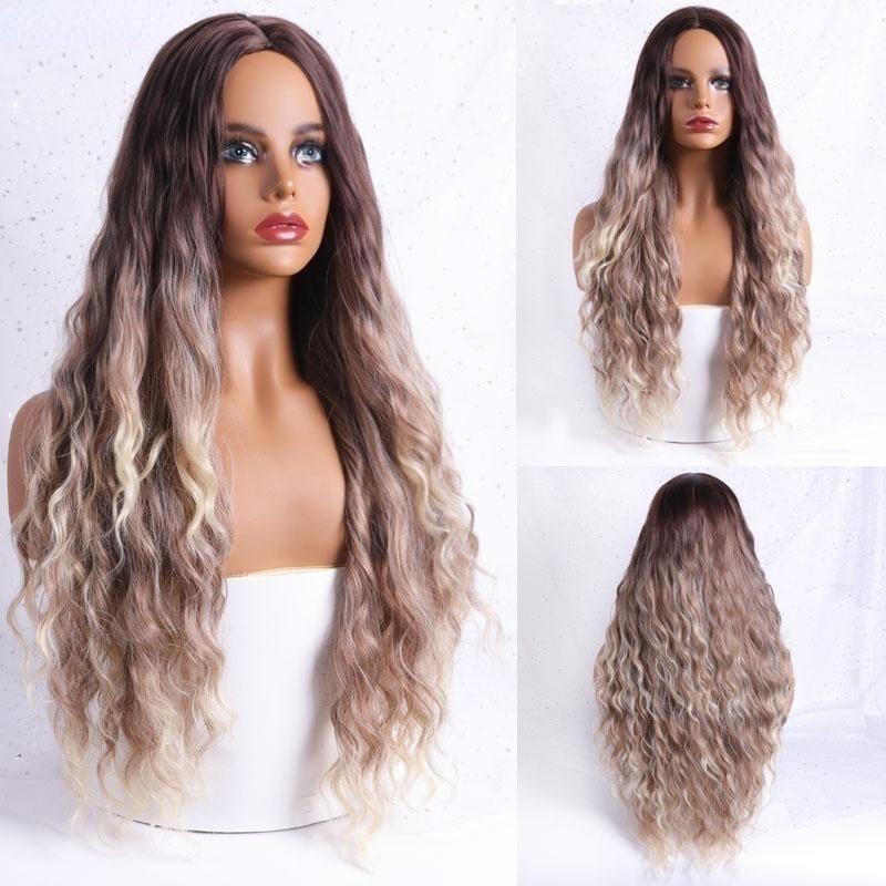 Bellissima parrucca sintetica colorata con capelli ondulati lunghi per donna