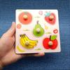 Frucht-Identifikationsbrett 3D Holzpuzzle für Frühes Lernen, Handliches Legespiel mit bunten Frucht-Gemüse-Teilen