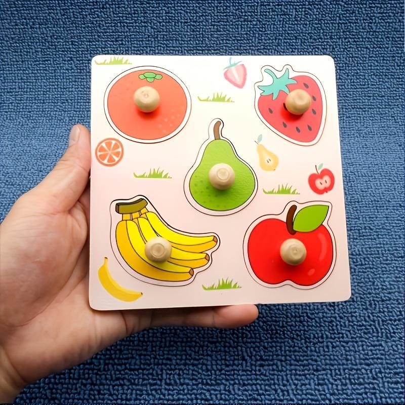 Frucht-Identifikationsbrett 3D Holzpuzzle für Frühes Lernen, Handliches Legespiel mit bunten Frucht-Gemüse-Teilen
