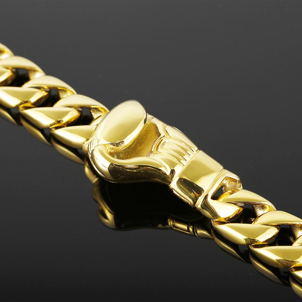 15MM Vacuum Plating Gold Color Men's Cuban Link Chain Bracelet Punk 316L Stainless Steel Boxing Gloves Style Bracelet for Men