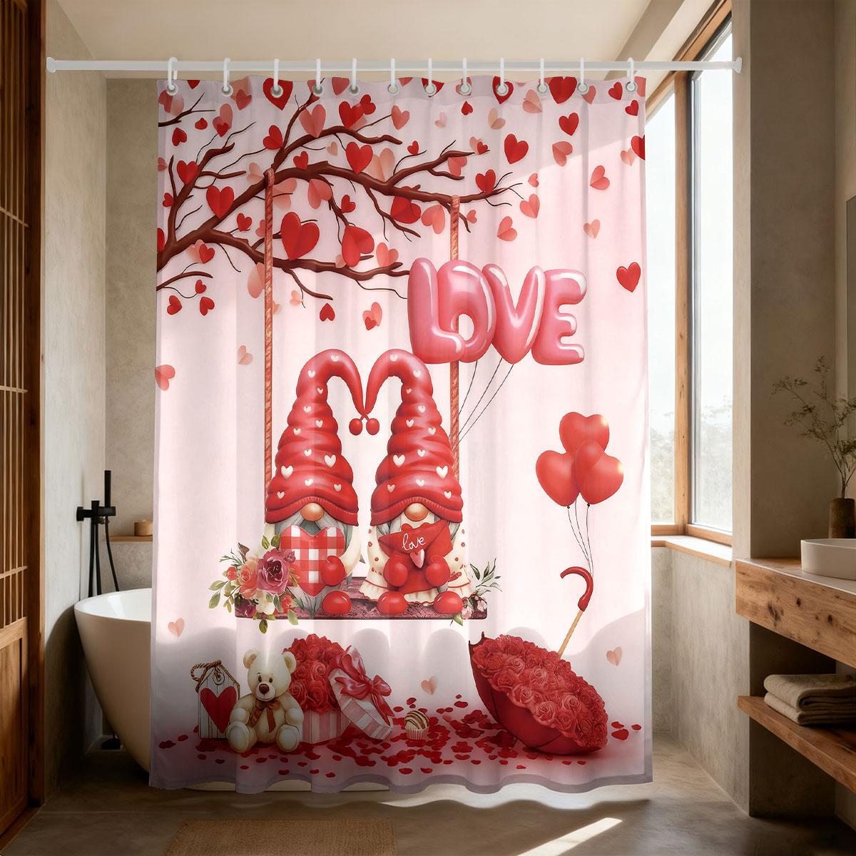 

1Pc Valentine S Day Romantic Goblin Print Waterproof Privacy Shower Curtain With 12 Hooks, Multiple Sizes, Easy To Install W60H190(CM)-1 Pcs