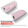 For BMW Key Fob Cover with Keychain, Pink Genuine Leather Crystal Key Case Protection Shell Compatible with BMW 2 5 6 7 X1 X2 X3