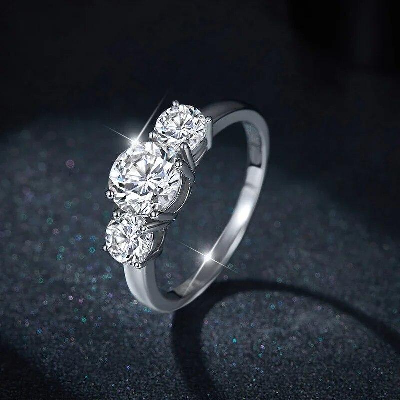 4CT Moissanite Engagement Ring for Women 3-stone S925 Sterling Silver 18k Gold Plated Wedding Band Promise Diamond Rings