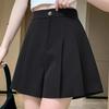 Large Black High-Waist Pleated A-Line Wide-Leg Shorts for Women