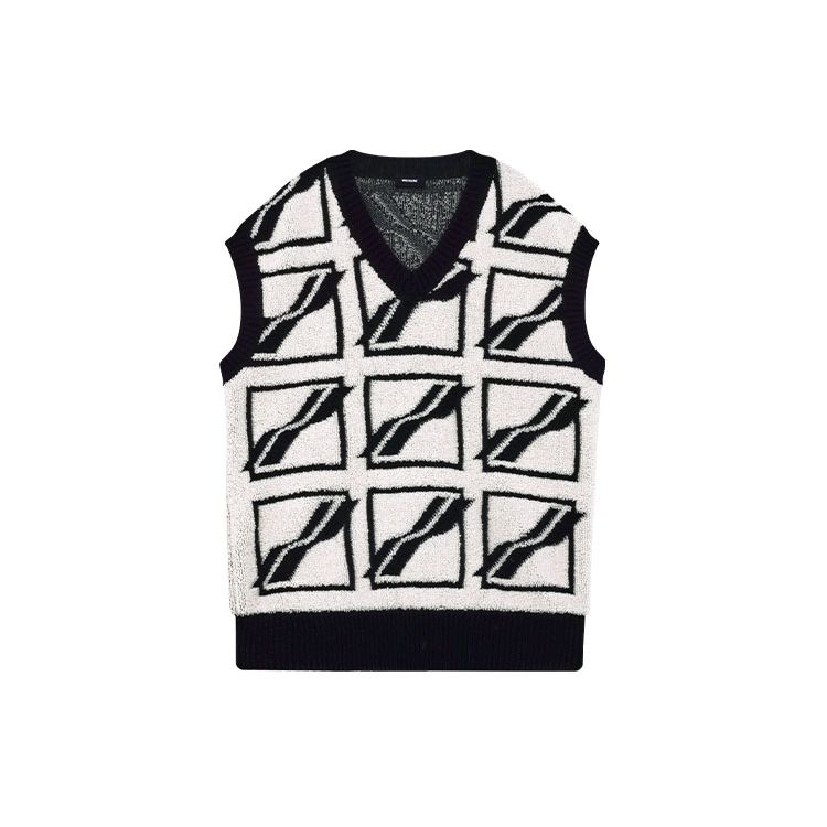 We11done Ss22 Logo Geometric Pattern Full Knit V-Neck Vest Unisex vests White WD-KV1-22-652-U-IV