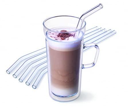 Czech-made SIMAX Heat-resistant Glass Dishwasher-safe Straws, Set of 6, with Cleaning Brush (23)