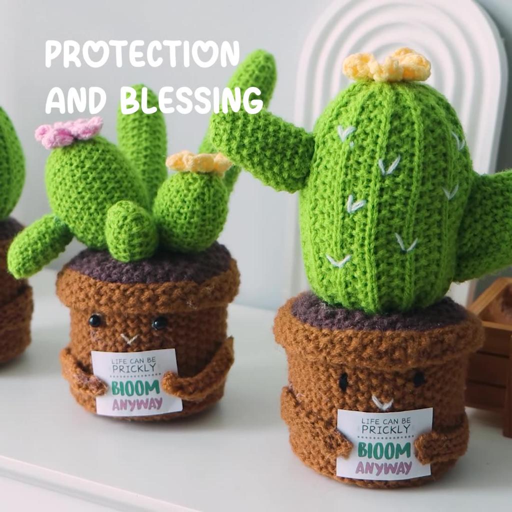 Crochet Cute Emotional Support Knitted Positive Energy Cactus Doll Home Decor Handmade Kintted Pumpkin Ghost Doll Halloween Gift