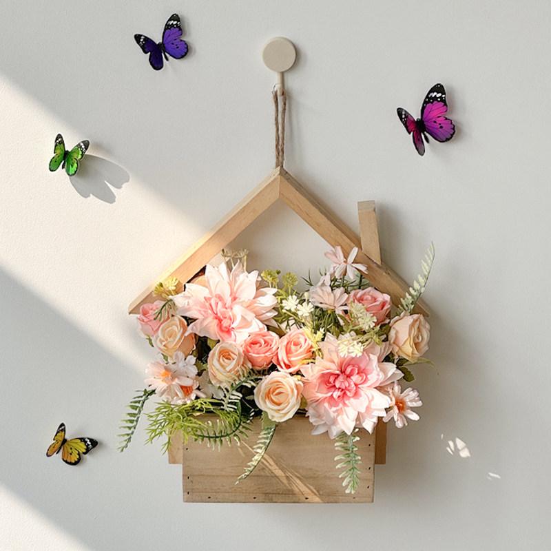 Wall Hanging Artificial Flower Pot for Living Room TV Background with Greenery Planter.