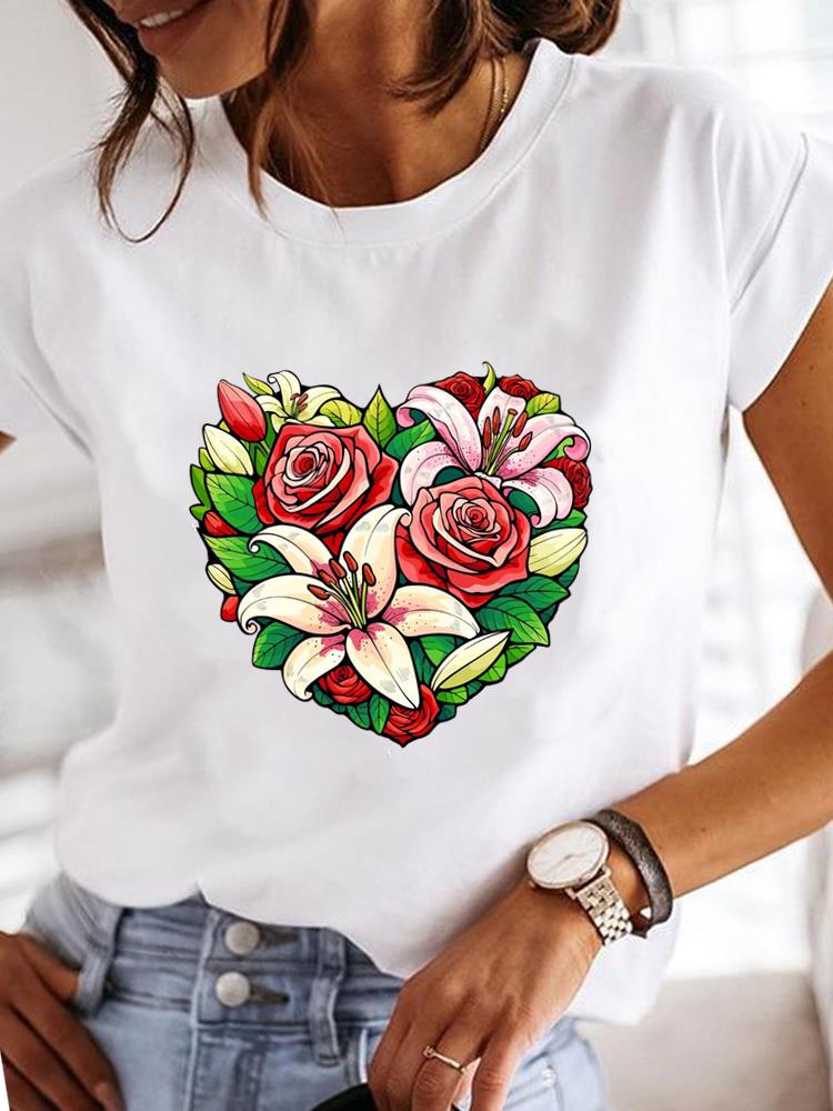 (Asian Size)  Clothing T Shirt sweet plant cute Fashion Tee Print Lady Women Casual Top Short Sleeve Female Graphic T-shirts