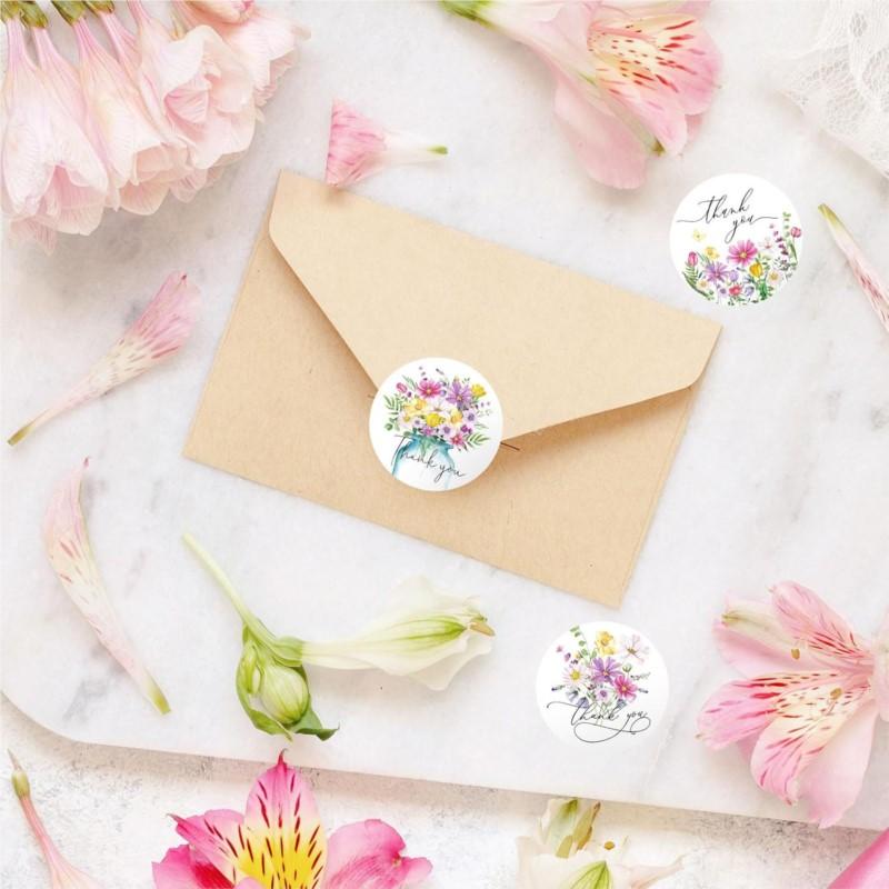 100-500Pcs Flowers Round Thank You Stickers For Supporting Small Business Seal Labels Wedding Party Stationery Stickers