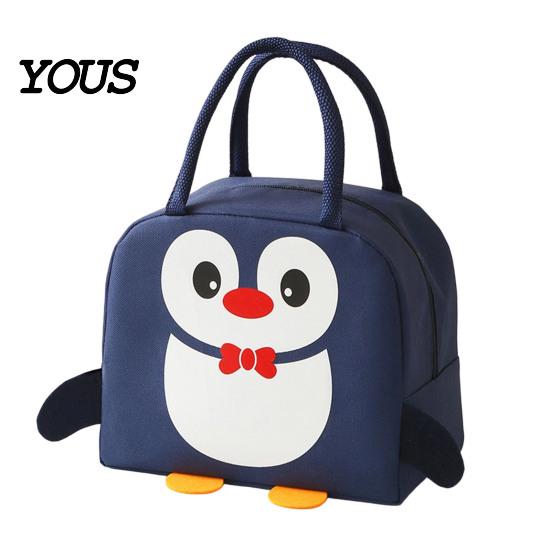 Waterproof Thermal Lunch Box Cartoon Insulated Bag, Durable Oxford Cloth Cooler Tote, Penguin/Duck Fresh Keeping Meal Carrier Patterns Print,