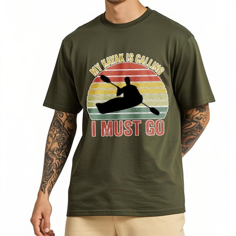 Classic Tshirt Comfortable For Man O Neck Tshirt Graphic My Kayak Is Calling I Must Go Retro Tee Shirt Solid Color Tshirt
