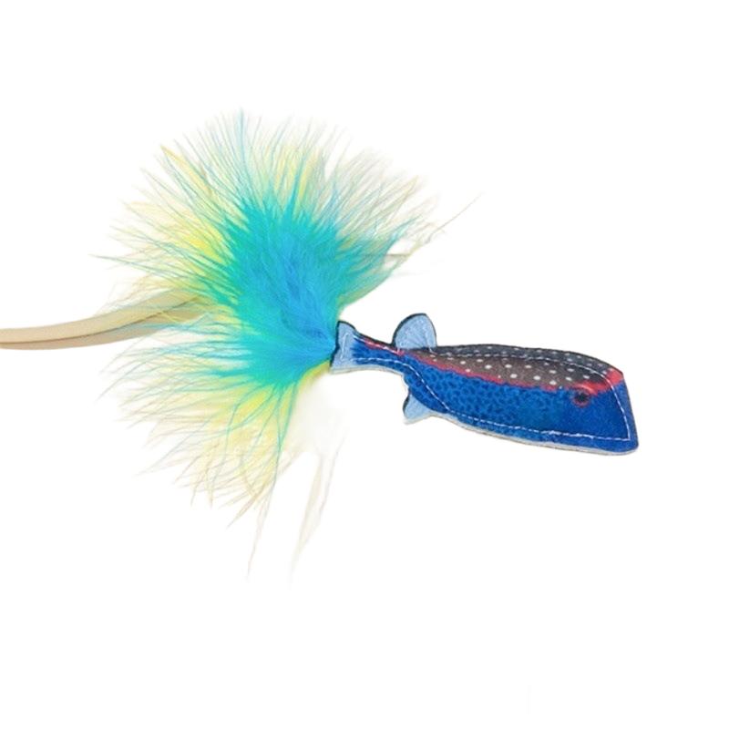 Blue Fish Cat Toy with Feather, Interactive Kitten Teaser Replacement, Realistic Pet Play Toy for Cats Gift