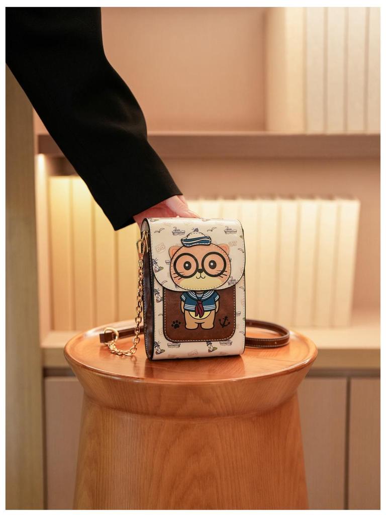 North Bag Colorblock Cat Mini Crossbody: Cute Cartoon Cell Phone Shoulder Bag