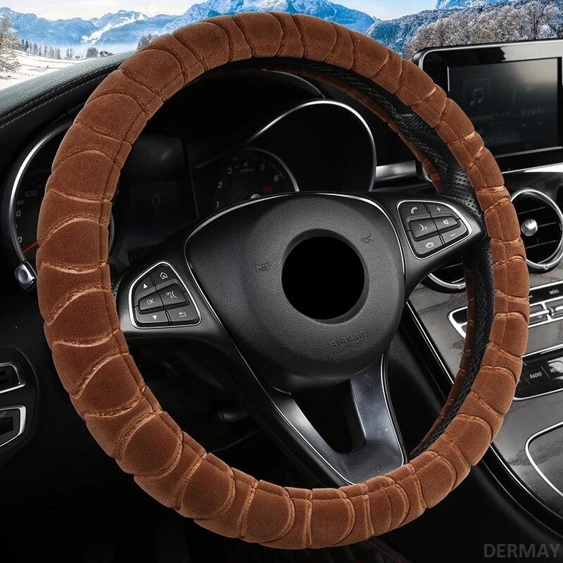 DERMAY Winter Kurzer Plüsch Auto Lenkradbezug Rutschfest Größe M für Außendurchmesser des Lenkrads 37-38cm Kostenloser Versand